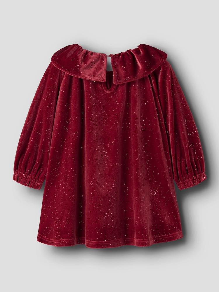 Name It Red Glittery Velvet Peter Pan Collar Dress - Image 2 of 3 Name It Red Glittery Velvet Peter Pan Collar Dress - Image 2 of 3