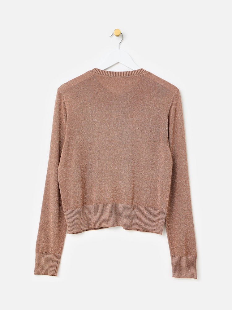Oliver Bonas Brown Sparkle Crew Neck Cardigan - Image 2 of 6