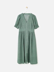 Oliver Bonas Green Polka Dot V-Neck Midi Dress - Image 1 of 5