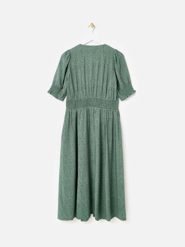 Oliver Bonas Green Polka Dot V-Neck Midi Dress - Image 2 of 5 Oliver Bonas Green Polka Dot V-Neck Midi Dress - Image 2 of 5