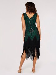 Apricot Green Chevron Sequin Double Frill Gatsby Style Dress - Image 2 of 5