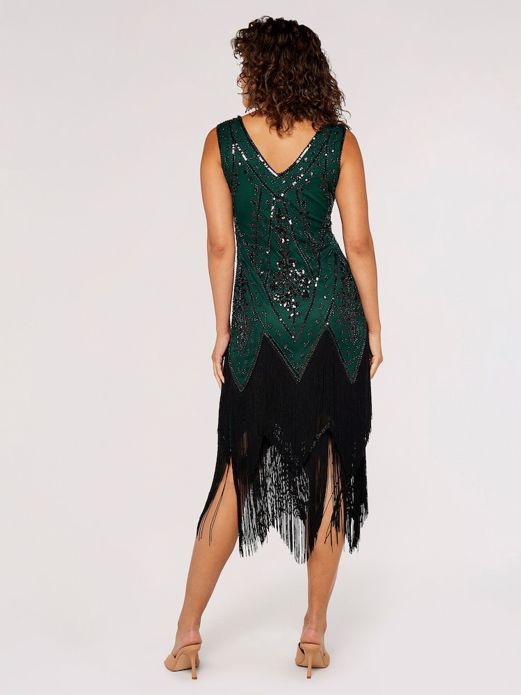 Apricot Green Chevron Sequin Double Frill Gatsby Style Dress - Image 2 of 5 Apricot Green Chevron Sequin Double Frill Gatsby Style Dress - Image 2 of 5