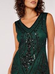 Apricot Green Chevron Sequin Double Frill Gatsby Style Dress - Image 5 of 5