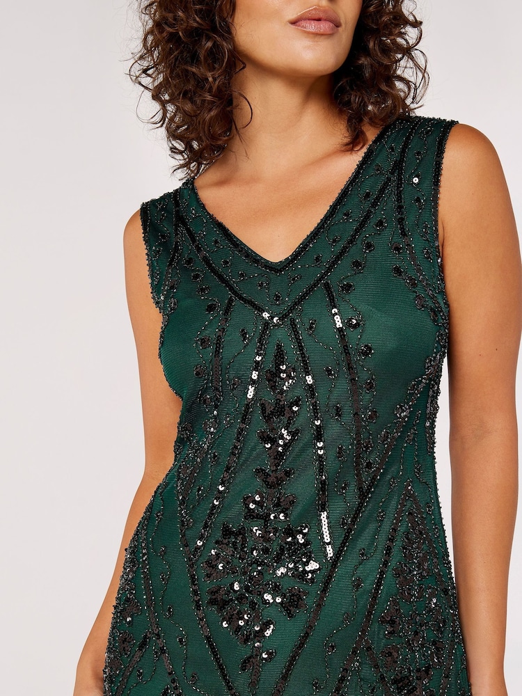 Apricot Green Chevron Sequin Double Frill Gatsby Style Dress - Image 5 of 5 Apricot Green Chevron Sequin Double Frill Gatsby Style Dress - Image 5 of 5