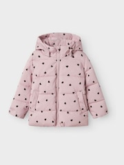 Name It Purple Heart Print Corduroy Puffer Jacket - Image 1 of 2
