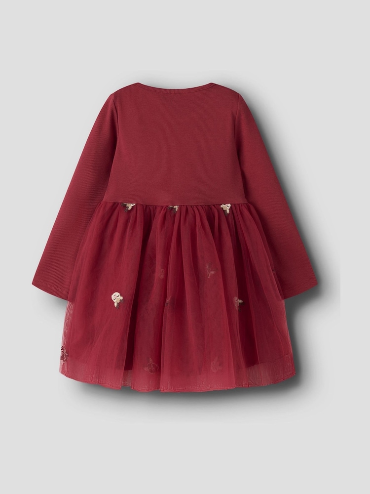 Name It Red Reindeer Tulle Christmas Jersey Dress - Image 3 of 3 Name It Red Reindeer Tulle Christmas Jersey Dress - Image 3 of 3