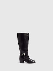 River Island Black Faux Leather Buckle High Leg Boots - Image 1 of 5