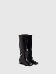 River Island Black Faux Leather Buckle High Leg Boots - Image 2 of 5