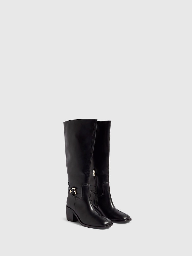 River Island Black Faux Leather Buckle High Leg Boots - Image 2 of 5