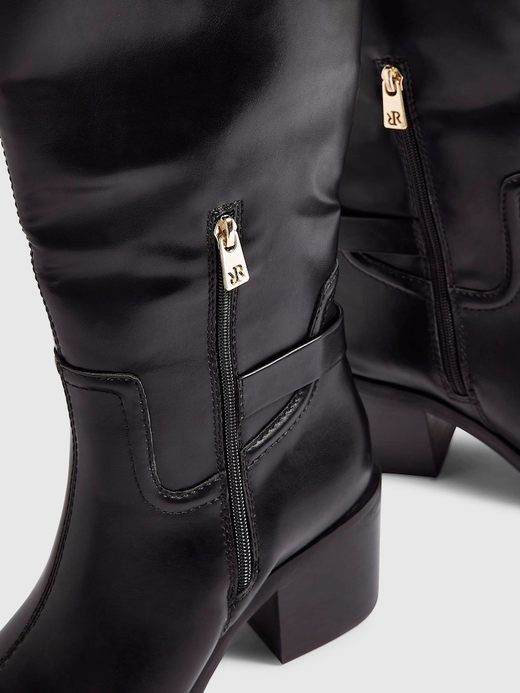 River Island Black Faux Leather Buckle High Leg Boots - Image 5 of 5