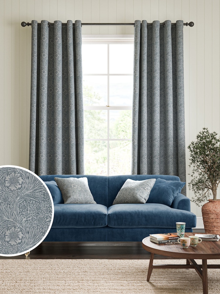 William Morris At Home Blue Marigold Woven Made to Measure Curtains - Image 1 of 9