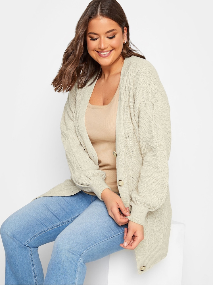 Yours Curve Natural Button Through Knitted Cardigan - Image 4 of 4