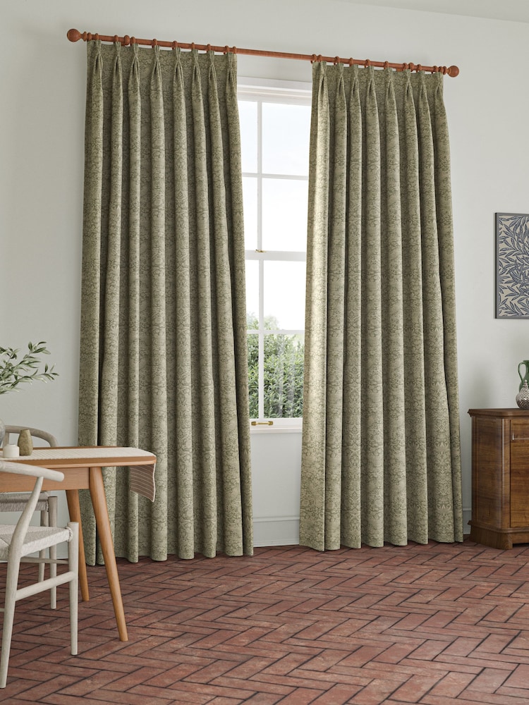 William Morris At Home Green Strawberry Thief Woven Made to Measure Curtains - Image 2 of 9