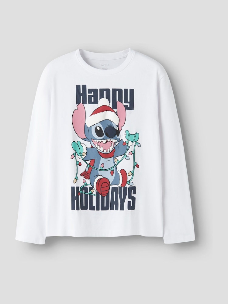 Name It White Disney Stitch Long Sleeve Christmas Top - Image 1 of 2 Name It White Disney Stitch Long Sleeve Christmas Top - Image 1 of 2