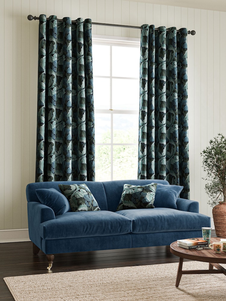William Morris At Home Indigo Blue Acanthus Velvet Made to Measure Curtains - Image 2 of 9