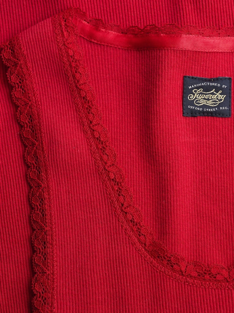 SUPERDRY Red Vintage Lace Trim Vest - Image 7 of 7