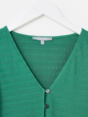 Oliver Bonas Green Textured Button Up Puff Sleeve Top - Image 3 of 5