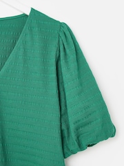 Oliver Bonas Green Textured Button Up Puff Sleeve Top - Image 4 of 5