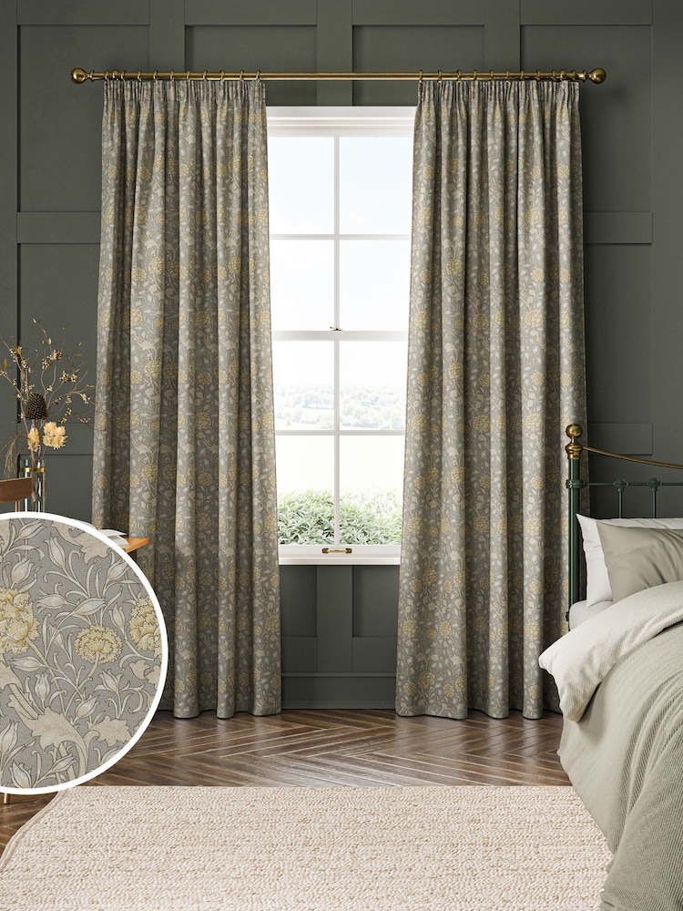 William Morris At Home Grey Wild Tulip Made to Measure Curtains - Image 1 of 9