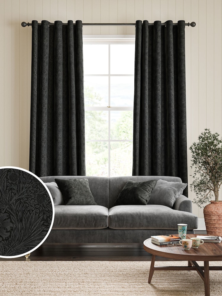 William Morris At Home Charcoal Grey Marigold Velvet Made to Measure Curtains - Image 1 of 9