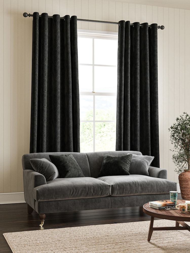 William Morris At Home Charcoal Grey Marigold Velvet Made to Measure Curtains - Image 2 of 9