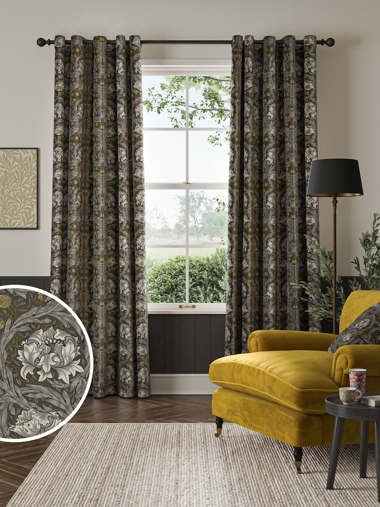 William Morris At Home Iron Grey African Marigold Velvet Made to Measure Curtains - Image 1 of 9
