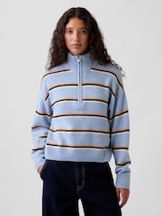 Blue & Brown Stripe - Gap CashSoft Oversized Half-Zip Pullover Jumper - Bild 1 von 4
