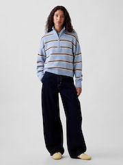 Blue & Brown Stripe - Gap CashSoft Oversized Half-Zip Pullover Jumper - Bild 3 von 4