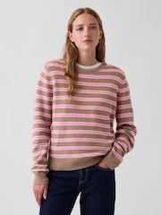 Gap Brown & Pink Stripe CashSoft Crew Jumper - Image 1 of 4