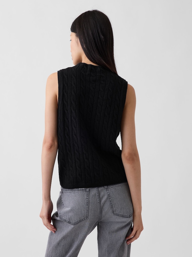 Gap Black CashSoft Cable-Knit Vest - Image 2 of 4 Gap Black CashSoft Cable-Knit Vest - Image 2 of 4