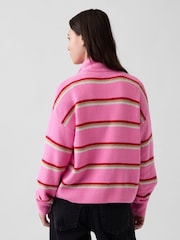 Pink und Rot gestreift - Gap CashSoft Oversized Half-Zip Pullover Jumper - Bild 2 von 4