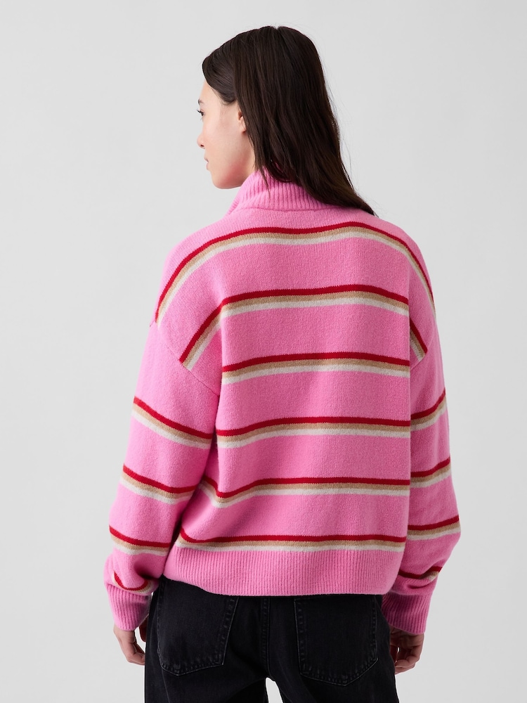 Pink und Rot gestreift - Gap CashSoft Oversized Half-Zip Pullover Jumper - Bild 2 von 4 Pink und Rot gestreift - Gap CashSoft Oversized Half-Zip Pullover Jumper - Bild 2 von 4