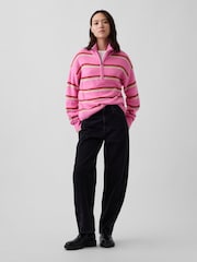 Pink und Rot gestreift - Gap CashSoft Oversized Half-Zip Pullover Jumper - Bild 3 von 4