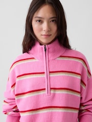 Pink und Rot gestreift - Gap CashSoft Oversized Half-Zip Pullover Jumper - Bild 4 von 4