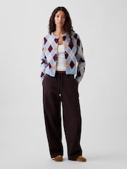 Gap Blue & Burgundy Red Argyle CashSoft Crop Cardigan - Image 3 of 5