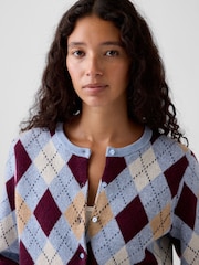 Gap Blue & Burgundy Red Argyle CashSoft Crop Cardigan - Image 4 of 5