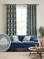 William Morris At Home Blue Marigold Tree Embroidery Made to Measure 100% Cotton Curtains - Image 1 of 9