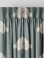 William Morris At Home Blue Marigold Tree Embroidery Made to Measure 100% Cotton Curtains - Image 5 of 9