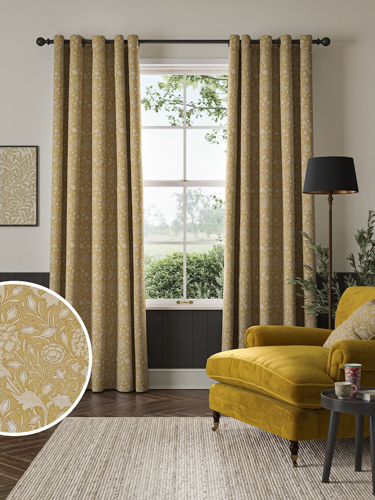 William Morris At Home Ochre Yellow Wild Tulip Made to Measure 100% Cotton Curtains - Image 1 of 9
