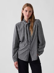Gap Black/White Check Tie-Neck Shirt - Image 1 of 4