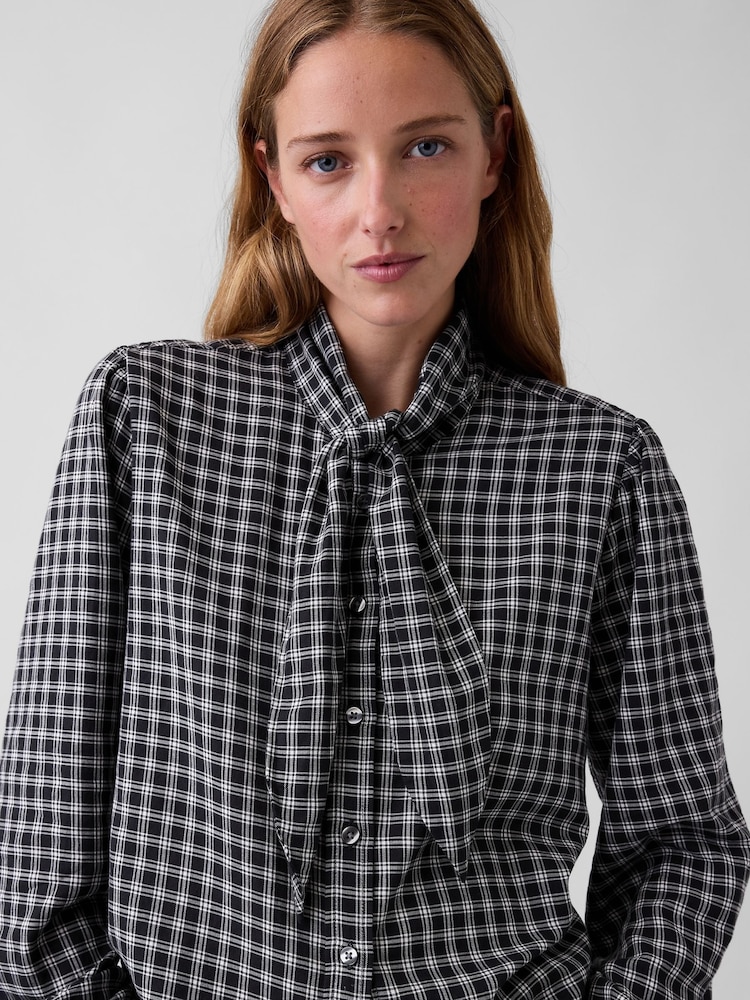 Gap Black/White Check Tie-Neck Shirt - Image 4 of 4 Gap Black/White Check Tie-Neck Shirt - Image 4 of 4