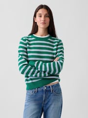 Gap Green & Blue Stripe CashSoft Crew Jumper - Image 1 of 4