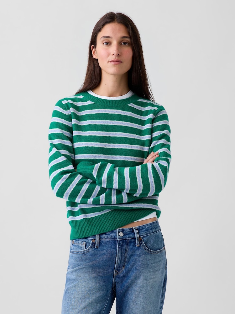 Gap Green & Blue Stripe CashSoft Crew Jumper - Image 1 of 4 Gap Green & Blue Stripe CashSoft Crew Jumper - Image 1 of 4