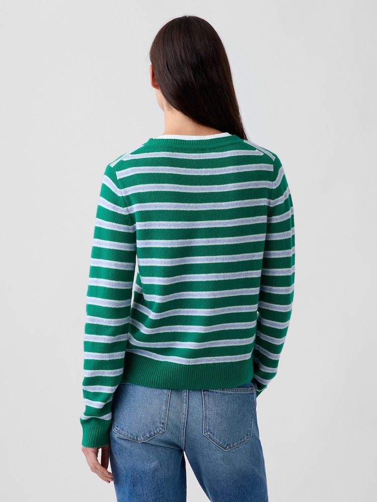 Gap Green & Blue Stripe CashSoft Crew Jumper - Image 2 of 4 Gap Green & Blue Stripe CashSoft Crew Jumper - Image 2 of 4