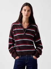 Brown & Red Stripe - Gap CashSoft Oversized Half-Zip Pullover Jumper - Bild 1 von 4