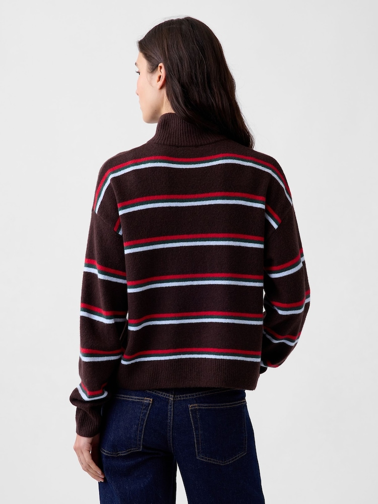 Brown & Red Stripe - Gap CashSoft Oversized Half-Zip Pullover Jumper - Bild 2 von 4 Brown & Red Stripe - Gap CashSoft Oversized Half-Zip Pullover Jumper - Bild 2 von 4