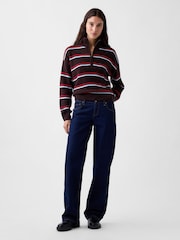 Brown & Red Stripe - Gap CashSoft Oversized Half-Zip Pullover Jumper - Bild 3 von 4