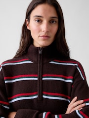 Brown & Red Stripe - Gap CashSoft Oversized Half-Zip Pullover Jumper - Bild 4 von 4
