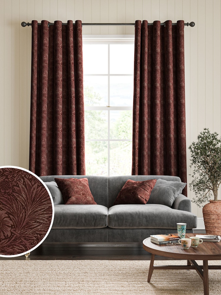 William Morris At Home Burgundy Red Burgundy Marigold Velvet Made to Measure Curtains - Image 1 of 9