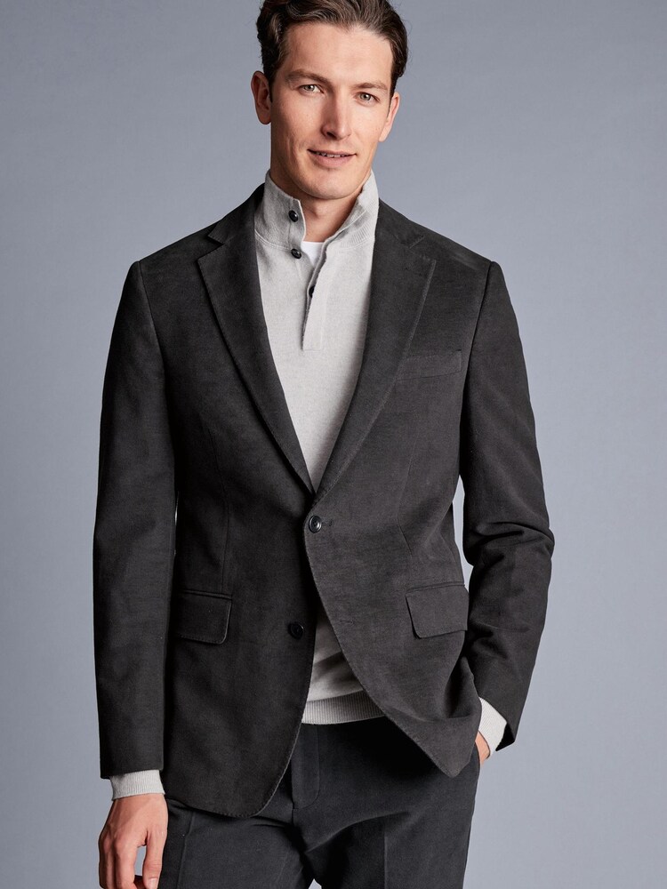 Charles Tyrwhitt Grey Italian Moleskin Slim Fit Jacket - Image 1 of 6